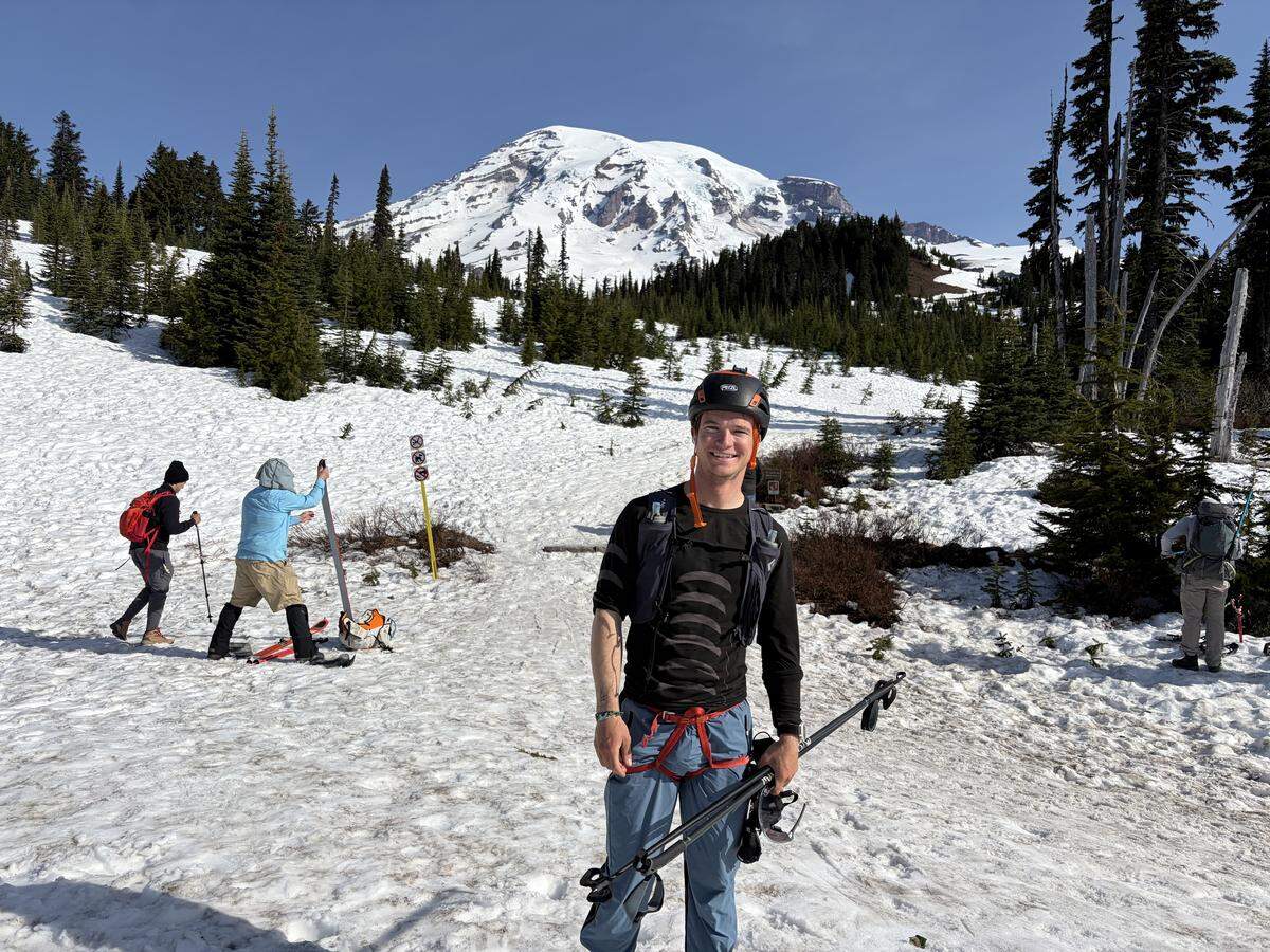 Simon Kearns in Paradise after finishing a record-breaking run up Mount Rainier.