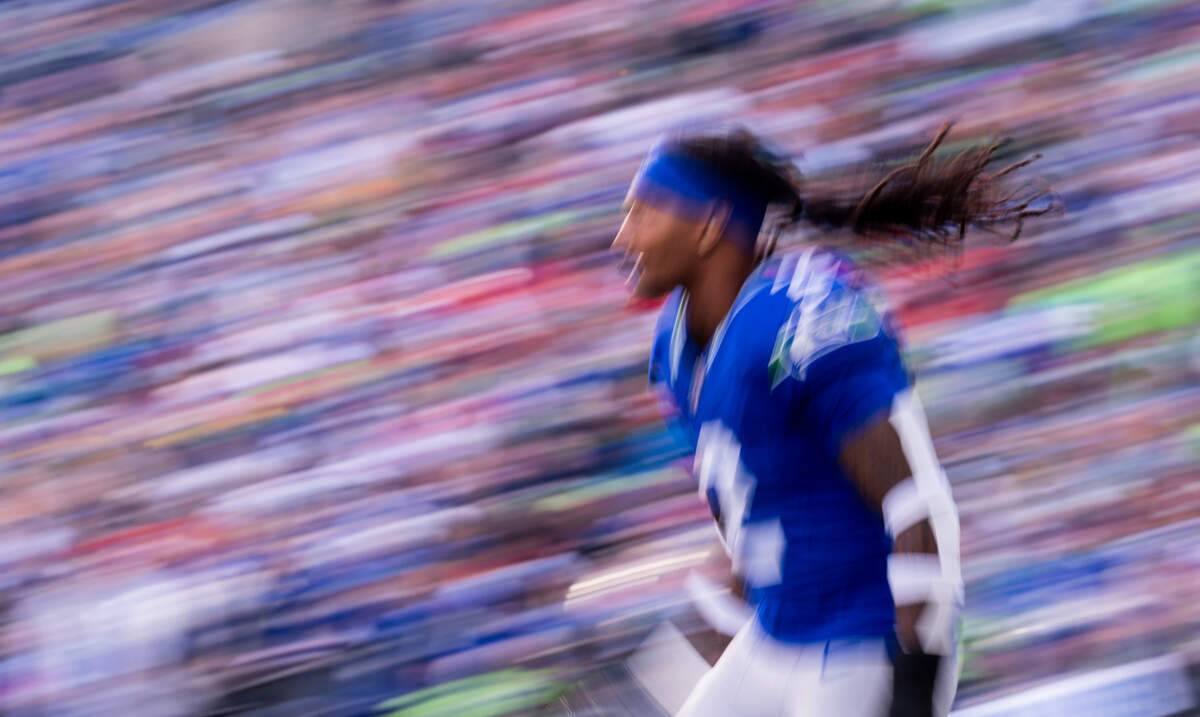 Seattle Seahawks safety Rayshawn Jenkins (2) runs unto the field before the game against the San Francisco 49ers at Lumen Field, on Thursday, Oct. 10, 2024, in Seattle, Wash.