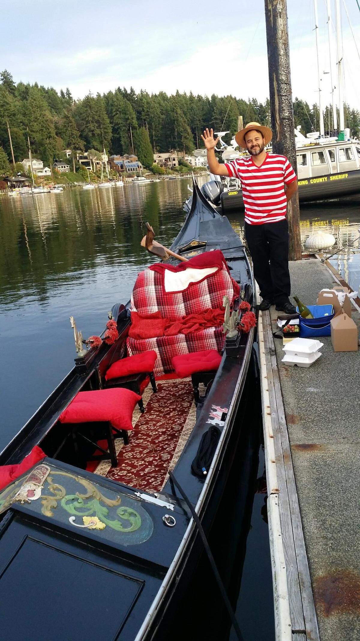 Gig Harbor Gondola owner John Synco in September 2015 after delivering his first ride to passengers in Gig Harbor, Wash.