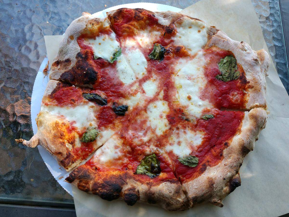 A margarita pizza from Sirius Wood Fired Pizza.