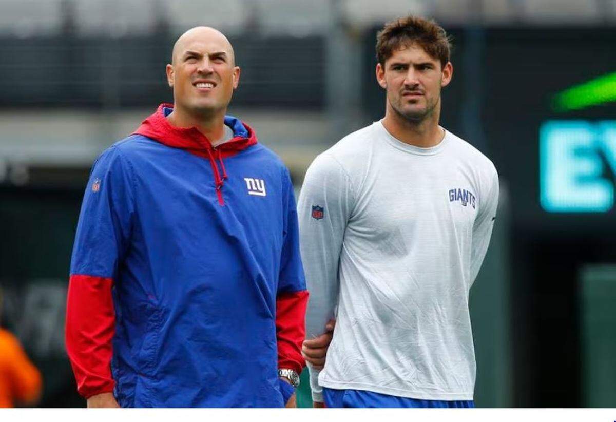 The Seahawks have twice interviewed New York Giants offensive coordinator Mike Kafka (left) for Seattle’s open head-coaching job, as of Jan. 30, 2024.