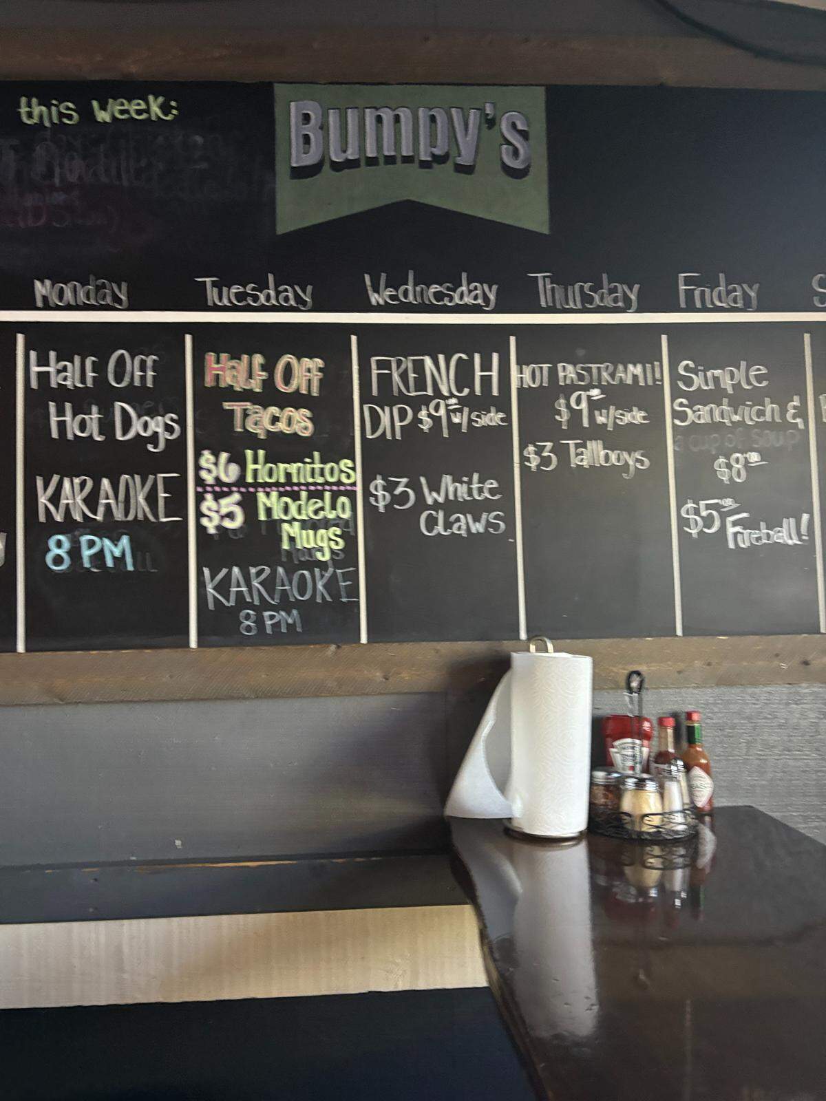 The specials written on the board at Bumpy’s, a beloved Puyallup dive bar, on Oct. 13, 2025. After 21 years, the business has a new owner.
