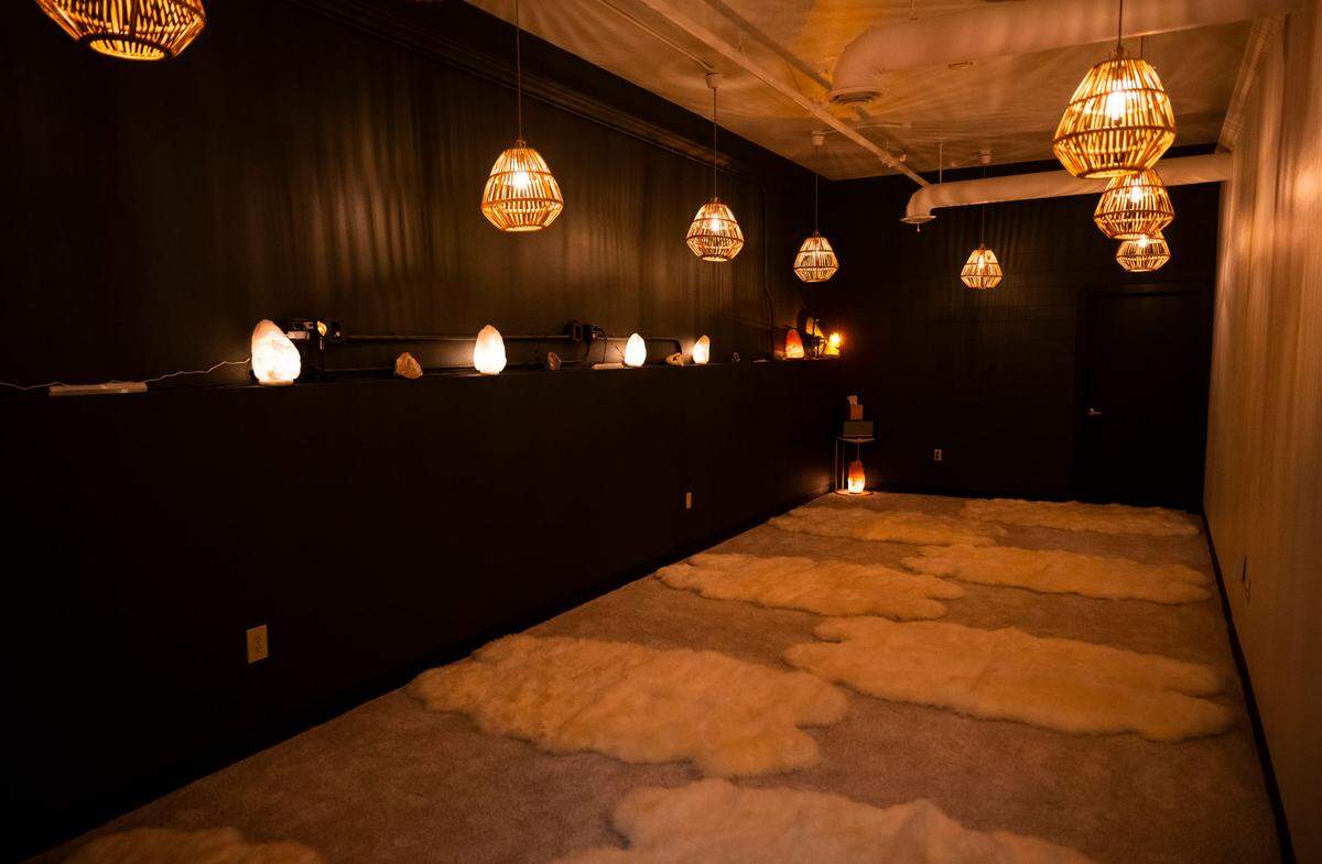 A view of the inside of the breathwork room at Flow State Body Work’s new location in Gig Harbor, Wash. on March 16, 2023. Kelley Johnson, owner of Flow State Body Work, uses breathwork to help people regulate their nervous systems, work through trauma and healing, and many other things.