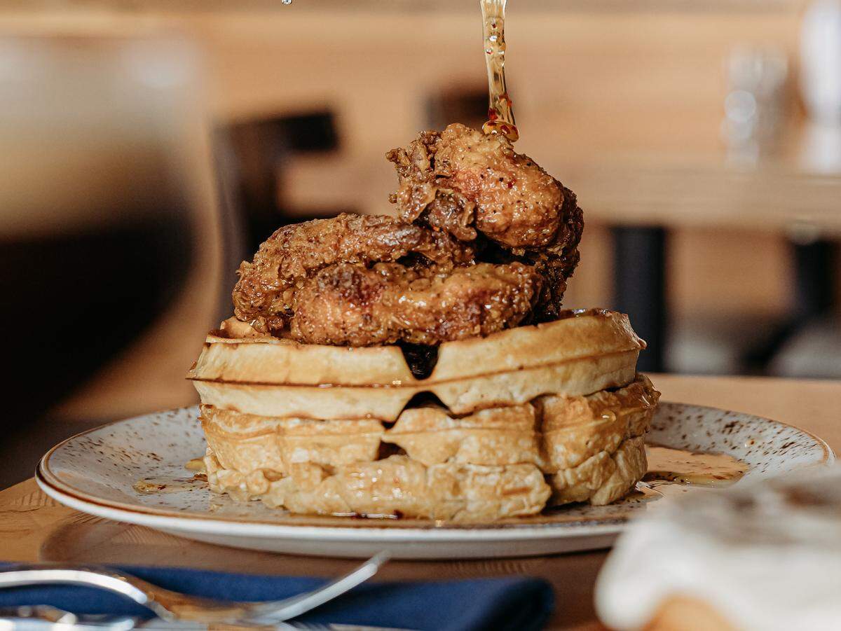 Table 47 in Gig Harbor offers quite a large brunch menu, including chicken and waffles with hot honey.