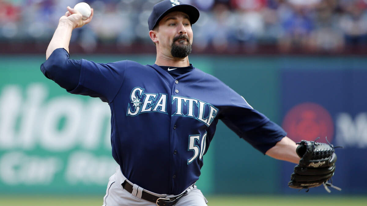 Seattle Mariners relief pitcher Nick Vincent (50) pitches against the Texas Rangers during the eighth inning of a baseball game Sunday, April 22, 2018, in Arlington, Texas. (AP Photo/Michael Ainsworth)