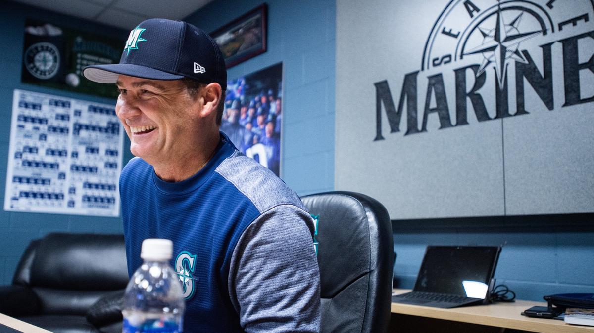 Mariners Manager Scott Servais speaks with the media in his office during Mariners Fan Fest at T-Mobile Park in Seattle, Wash., on Saturday, March 23, 2019.