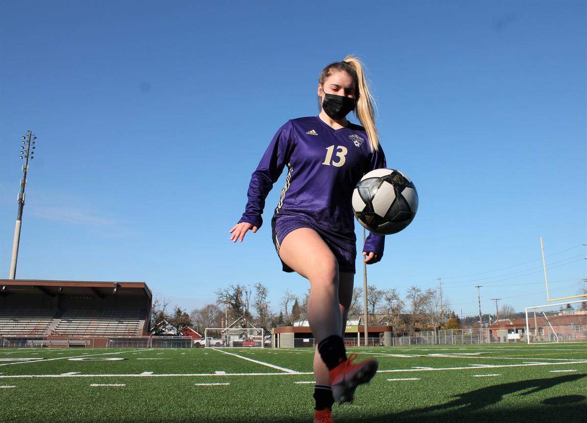Puyallup High School junior midfield Callie Lowney, photographed here at Sparks Stadium on Monday, March 1, 2021, is one of the team’s top players.