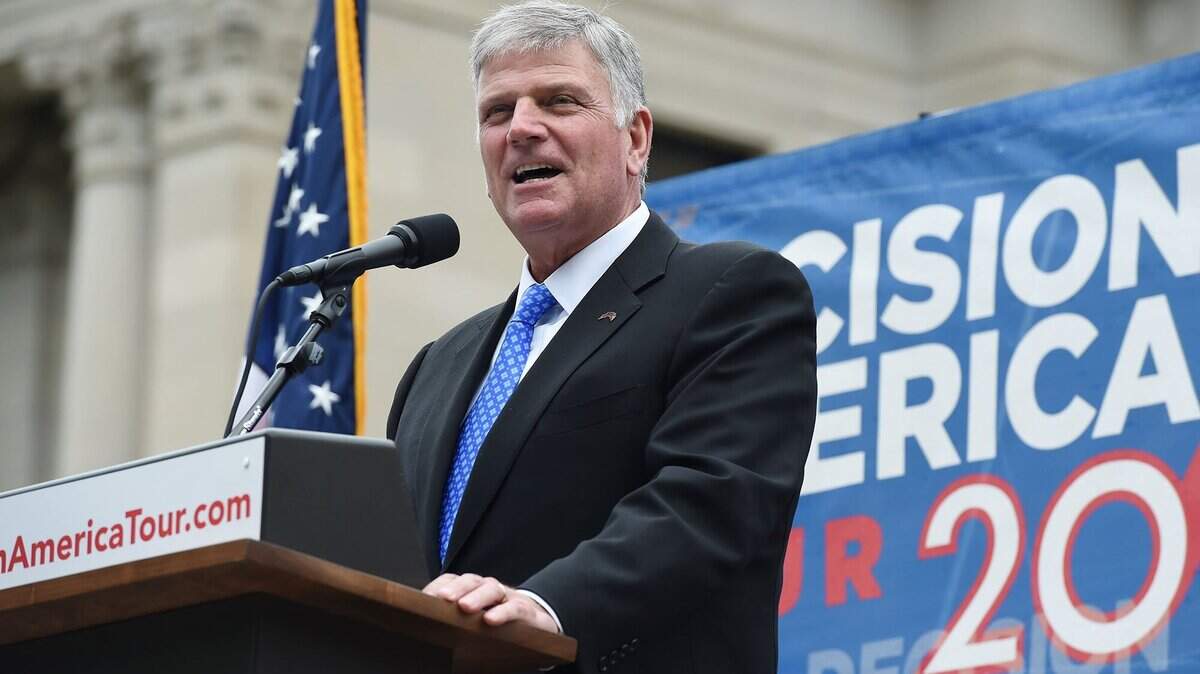 Christian evangelist Frankin Graham, son of the Rev. Billy Graham, addresses a large crowd gathered on the south side of the Mississippi Sate Capitol in Jackson, Mississippi, on Wednesday, April 13, 2016. Graham gave an address in Tacoma on Sunday.