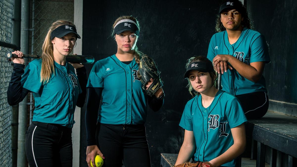 Shelby Welfringer, Brooke Nelson, Gabby Jones, and Hailee Hagins, photographed at Bonney Lake High School in Bonney Lake, Wash., on Monday, April 8, 2019.