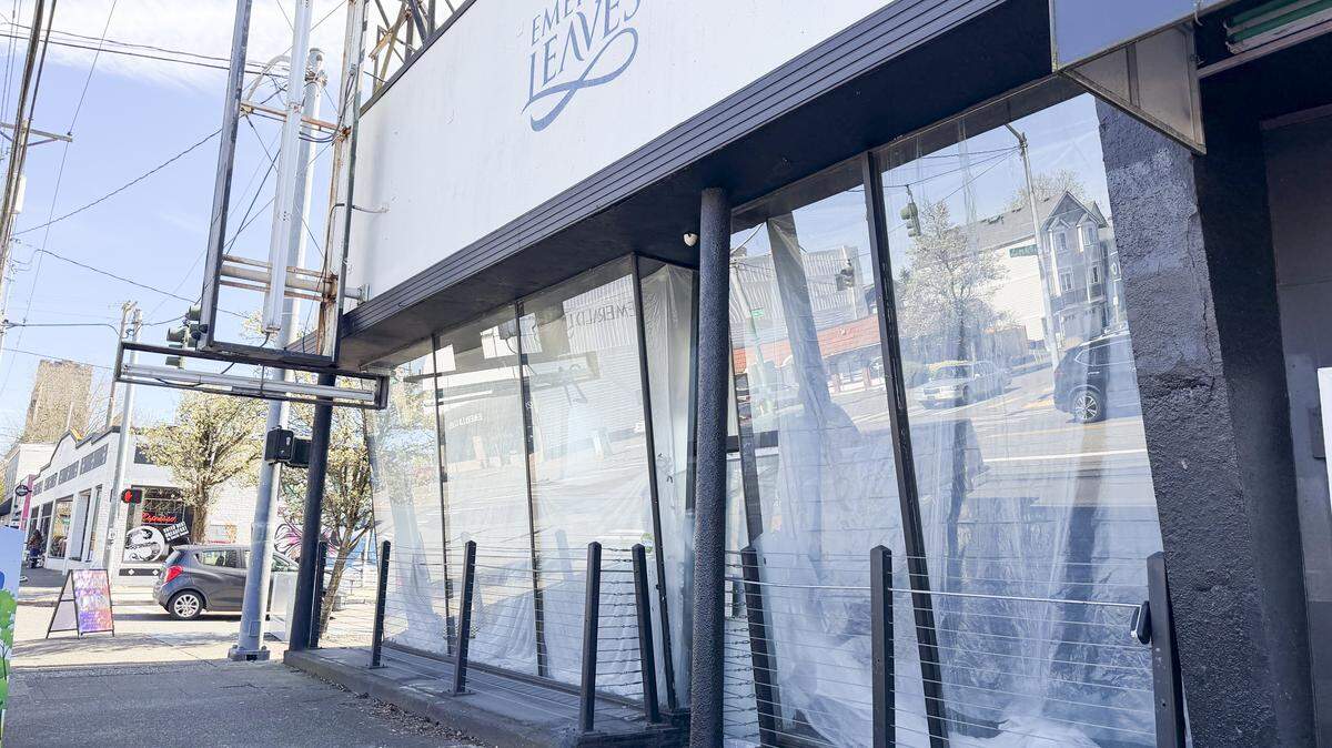 The former Emerald Leaves cannabis shop site at 2702 Sixth Ave., seen Friday afternoon. Portland-based Voodoo Doughnut could be at the site as soon as late summer.