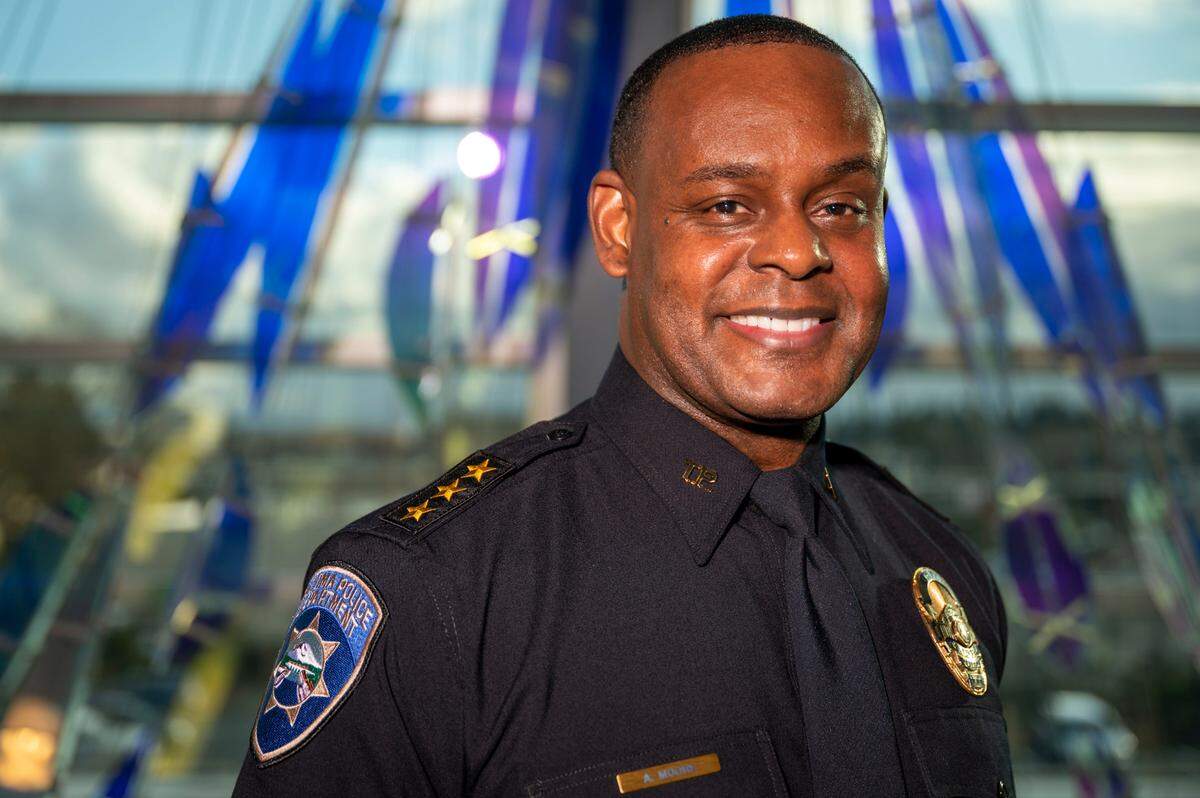 Tacoma Police Chief Avery Moore poses for a portrait at the Tacoma Police Department Headquarters on Tuesday, Feb. 15, 2022, in Tacoma, Wash.