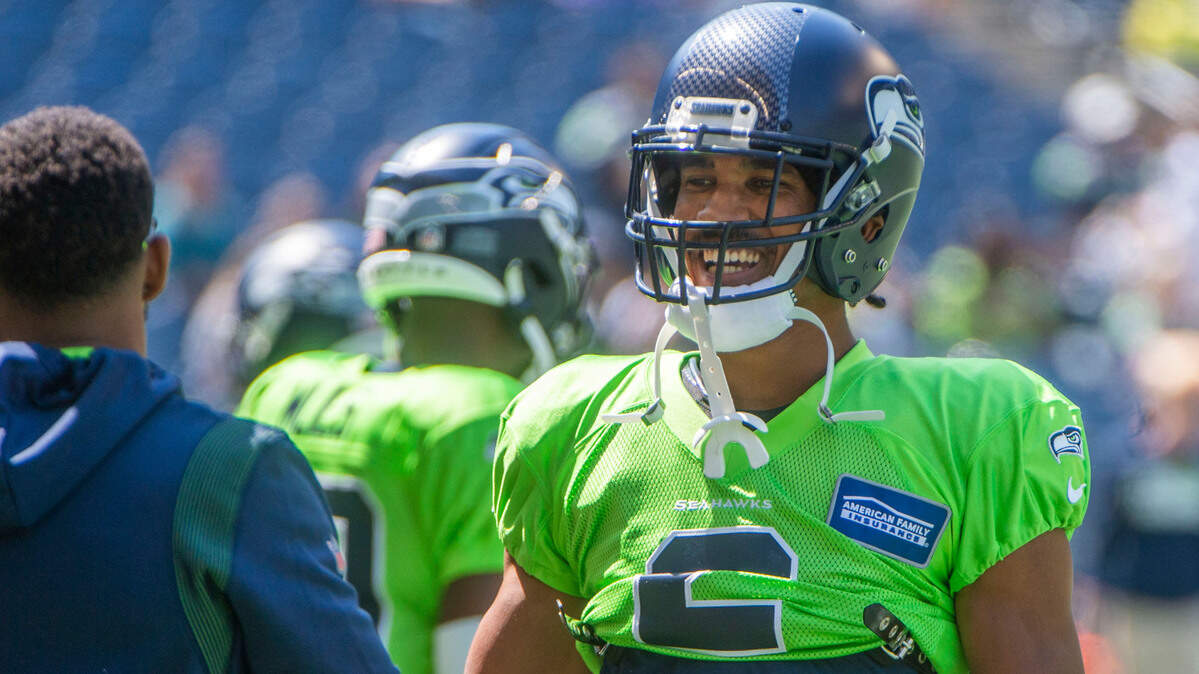 The Seahawks have high expectations of cornerback Ahkello Witherspoon. Photo taken prior to the annual training camp mock game at Lumen Field in Seattle on August, 5, 202.