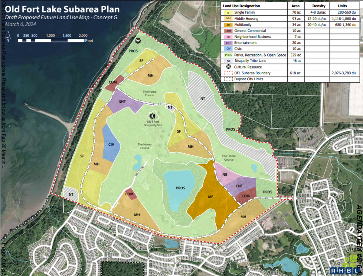 A draft plan of the Old Fort Lake Subarea is expected to be approved by the DuPont City Council later this year. The vacant land would accommodate a mix of new housing, as well as commercial, entertainment and civic development.