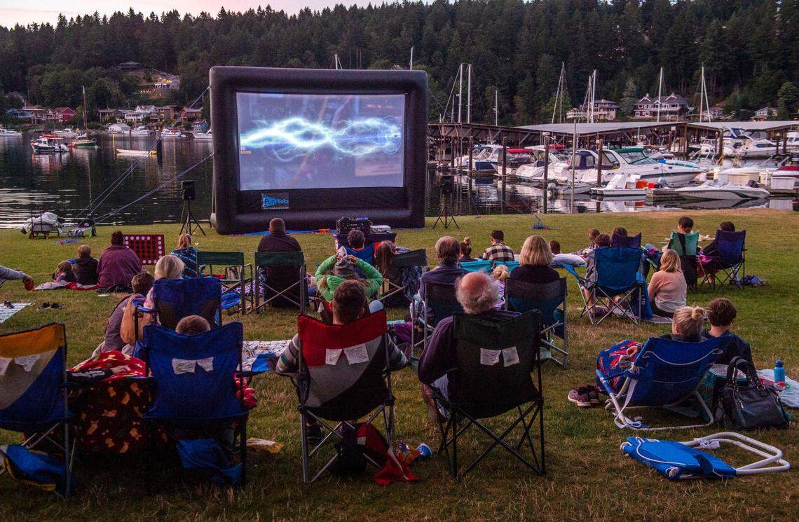 Skansie Brothers Park, shown here during an outdoor movie night in 2021, makes a fine location for Gig Harbor’s Thursday afternoon farmers market.