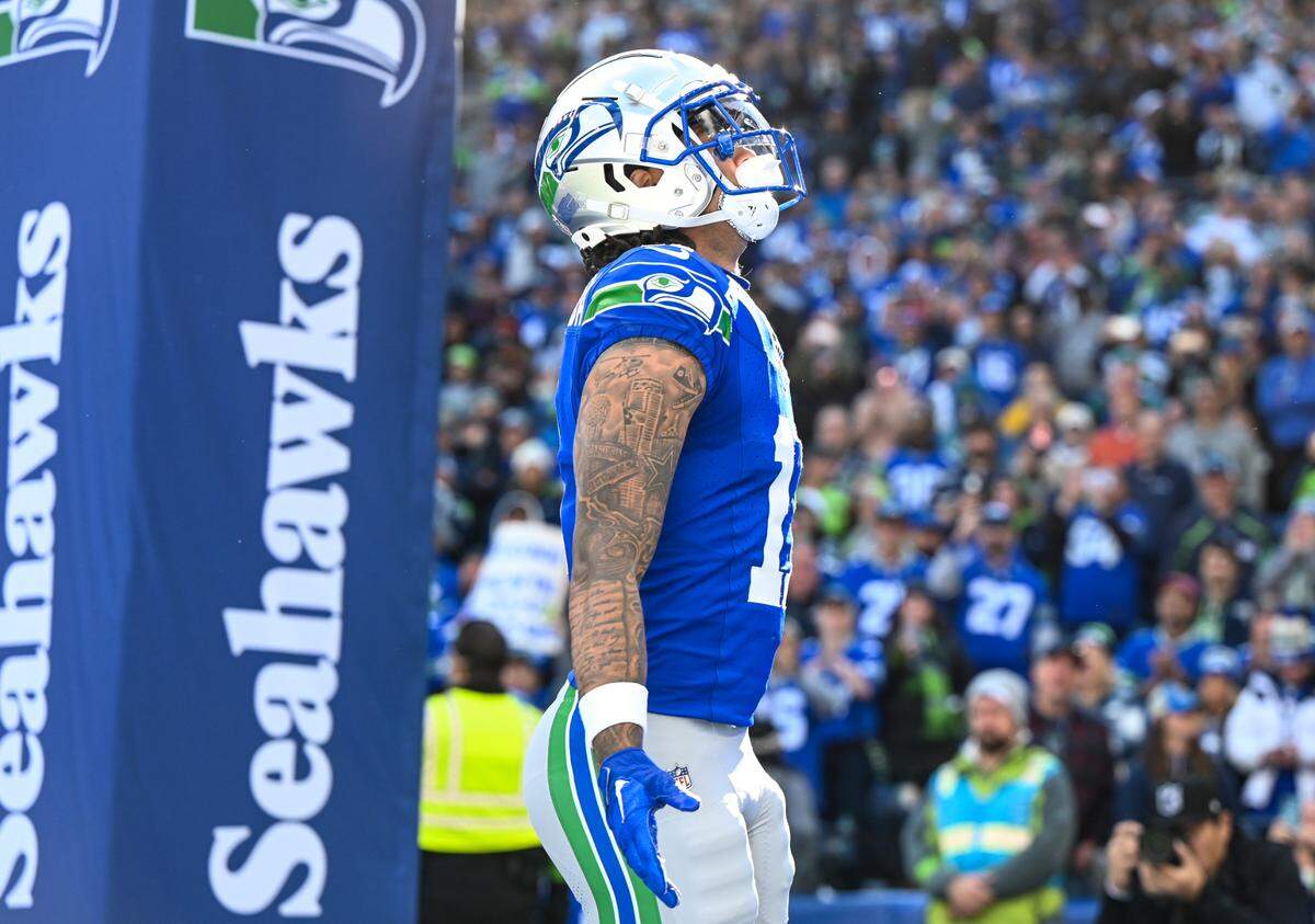 Seattle Seahawks wide receiver Jaxon Smith-Njigba (11) is announced before the game against the Cleveland Browns at Lumen Field, Sunday, Oct. 29, 2023, in Seattle, Wash.