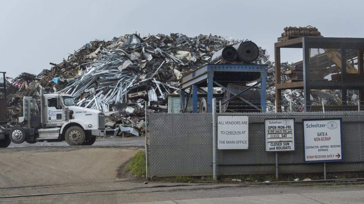 Schnitzer Steel Co., a scrap metal recycling business along Marine View Drive in Tacoma. Photo taken in Tacoma on Friday, April 14, 2017.