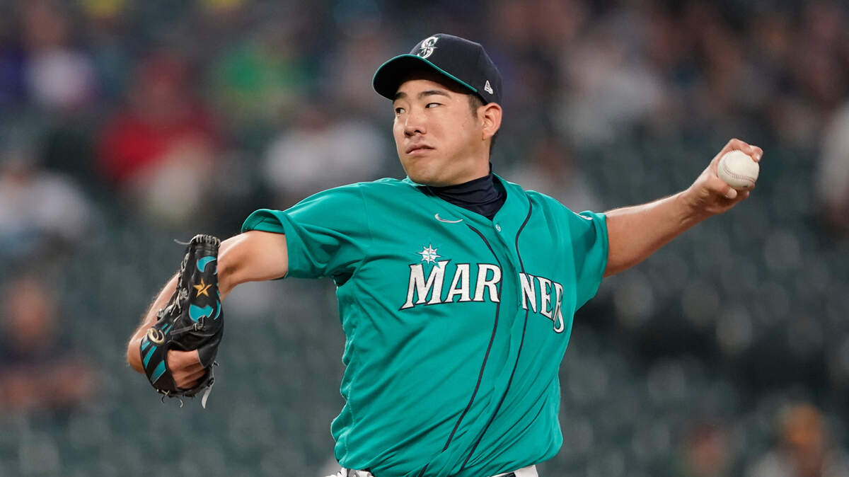 Seattle Mariners starting pitcher Yusei Kikuchi throws to a Tampa Bay Rays batter during the sixth inning of a baseball game Friday, June 18, 2021, in Seattle. (AP Photo/Ted S. Warren)