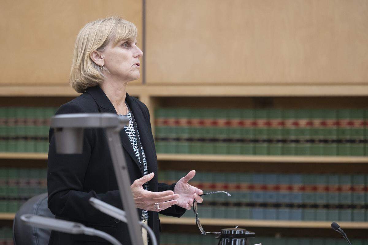 Deputy prosecuting attorney Lisa Wagner speaks after reading a portion of a statement from victim Victoria Nizzoli on Friday, May 29, 2026, in Tacoma, Wash. Nizzoli's attacker, Nicholas Fitzgerald Matthew, was convicted of trying to murder her while she was walking alone on a trail at Tacoma's Point Defiance Park and was sentenced Friday to 22 years in prison.