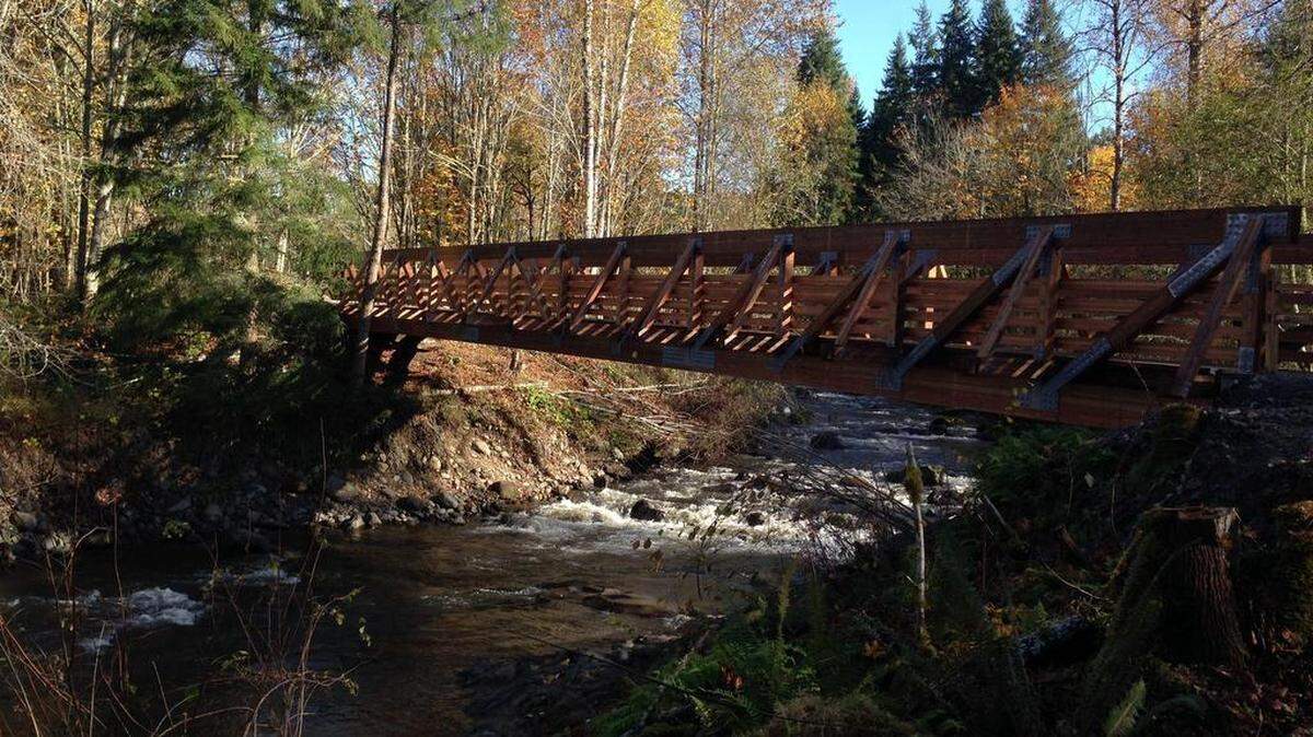 A bridge crossing the Mashel River on the Bud Blancher Trail in Eatonville.