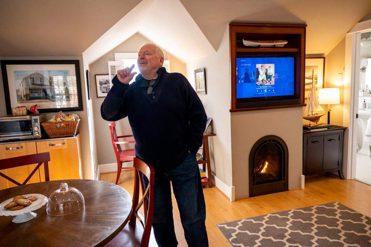 A plate of cookies sits on a table in the short-term rental, Paul Kadzik owns alongside his home in Gig Harbor, Wash., on Thursday, Feb. 24, 2022. Kadzik and his wife make sure the plate of home-made cookies is always ready for when they have guests stay at their one-bedroom Airbnb-style rental.