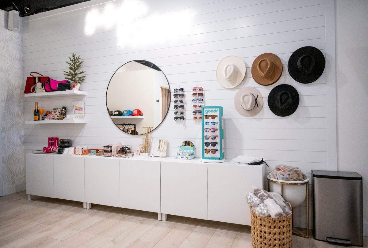 A view of the accessories for sale at R Storie, a new women’s clothing boutique, on Nov. 30, 2022. R Storie owner Rachel Peirce opened her shop in October 2022 in Gig Harbor after working for Nordstrom for over 20 years.