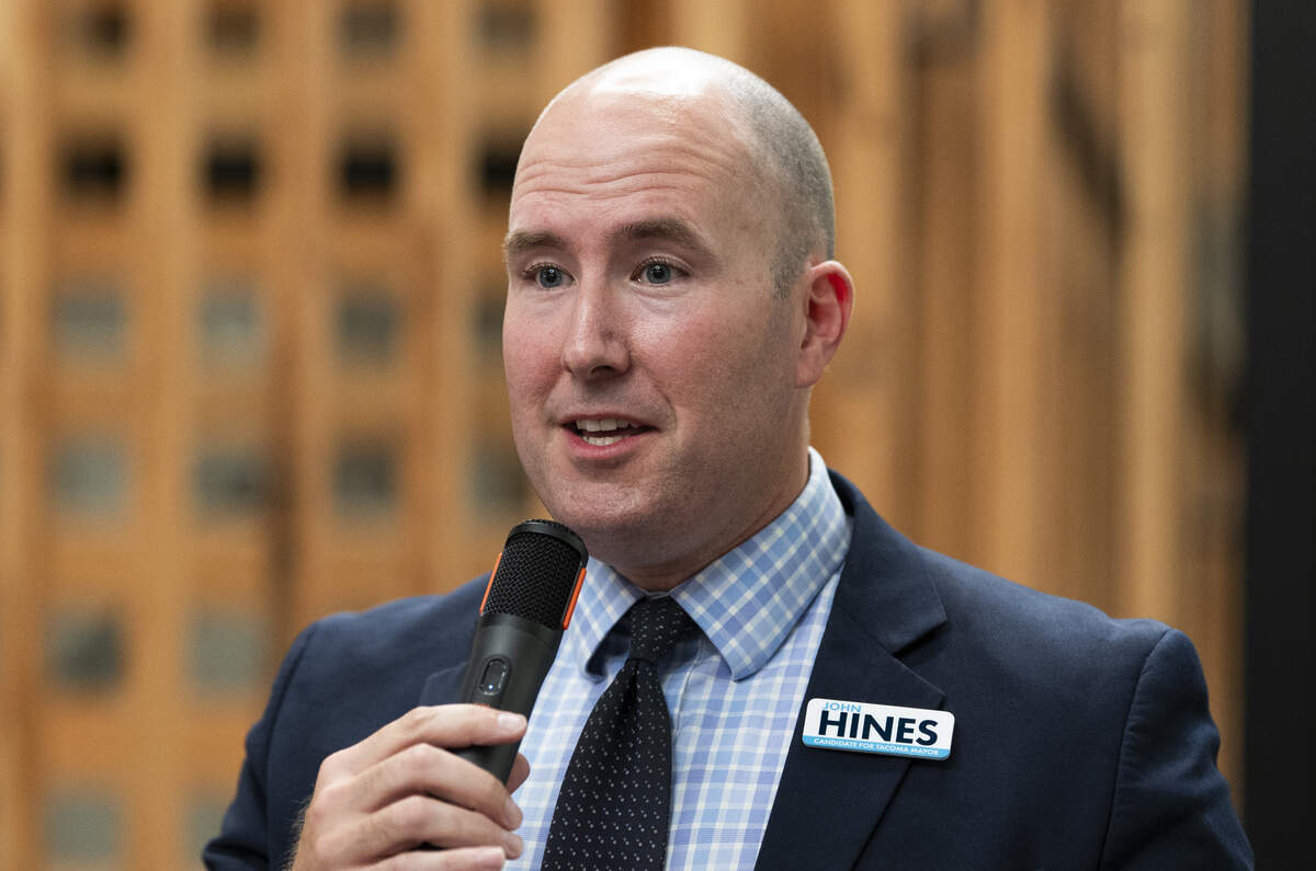 Tacoma mayoral candidate and District 1 council member John Hines speaks during The News Tribune’s Mayoral debate at UrbanWork in the Rhodes Center, on Monday, Oct. 13, 2025, in Tacoma, Wash.