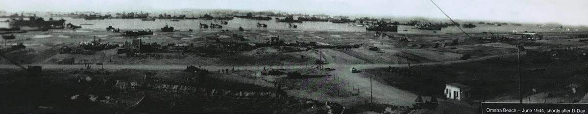 A photograph Bill Heath took from his foxhole at Omaha beach shortly after D-Day.