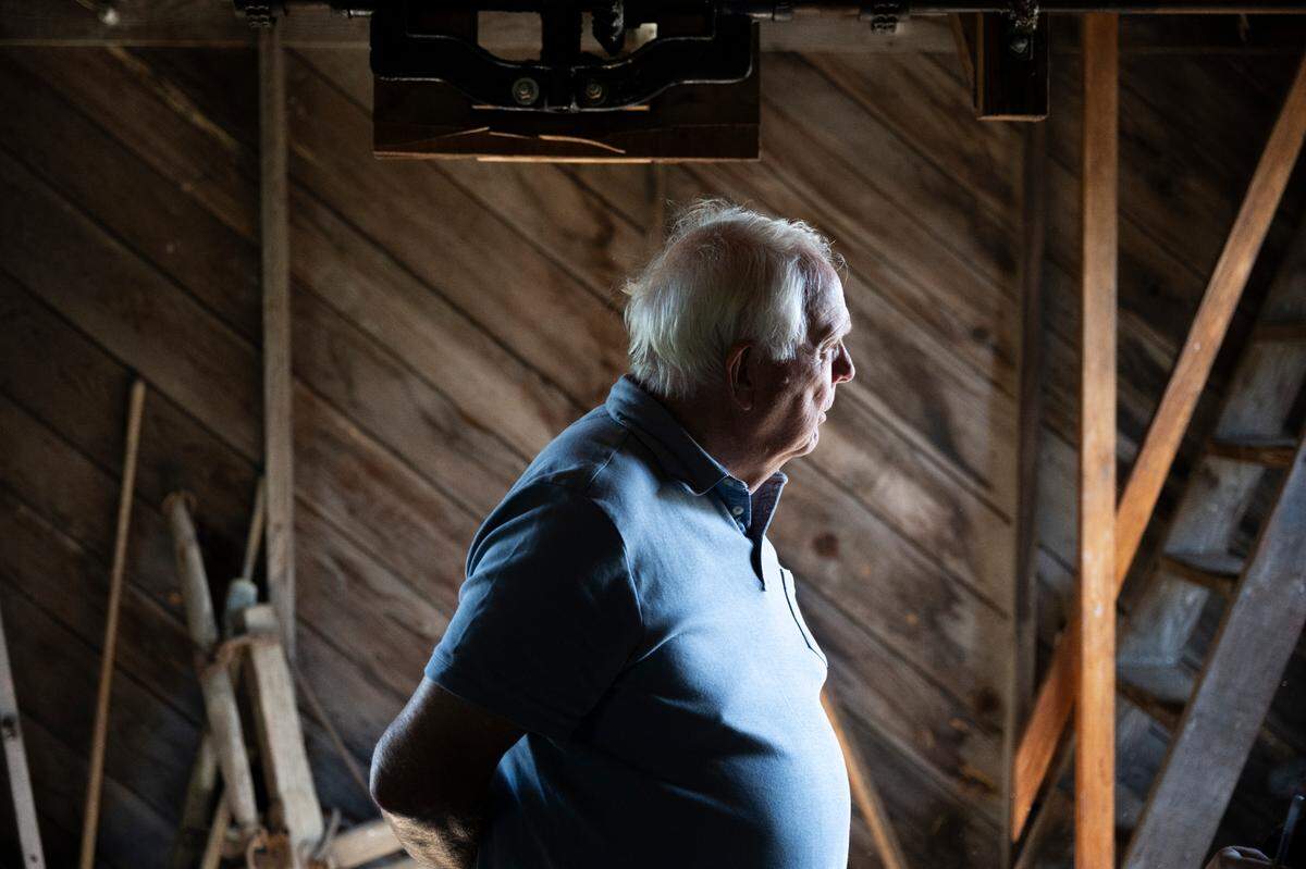 Don Nelson looks out the window of the second floor of the Nyholm Windmill, on Thursday, June 20, 2024, in Edgewood, Wash.