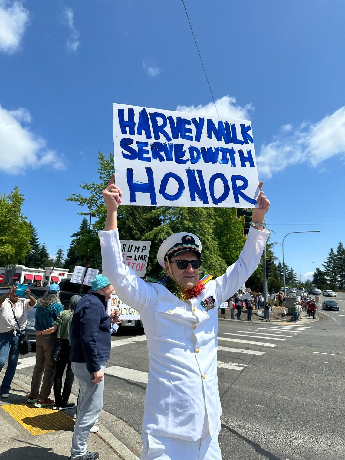 A protester at the No Kings event in Gig Harbor on June 14, 2025
