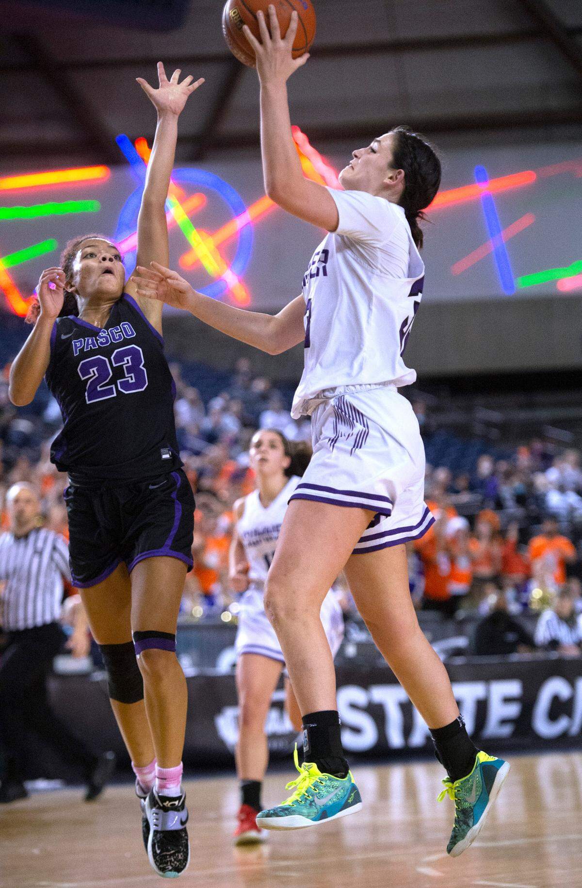 Sumner Pasco during Friday evening’s semifinal game of the WIAA 4A Girls Basketball State Championships tournament in the Tacoma Dome in Tacoma, Washington, on Friday, March 4, 2022.
