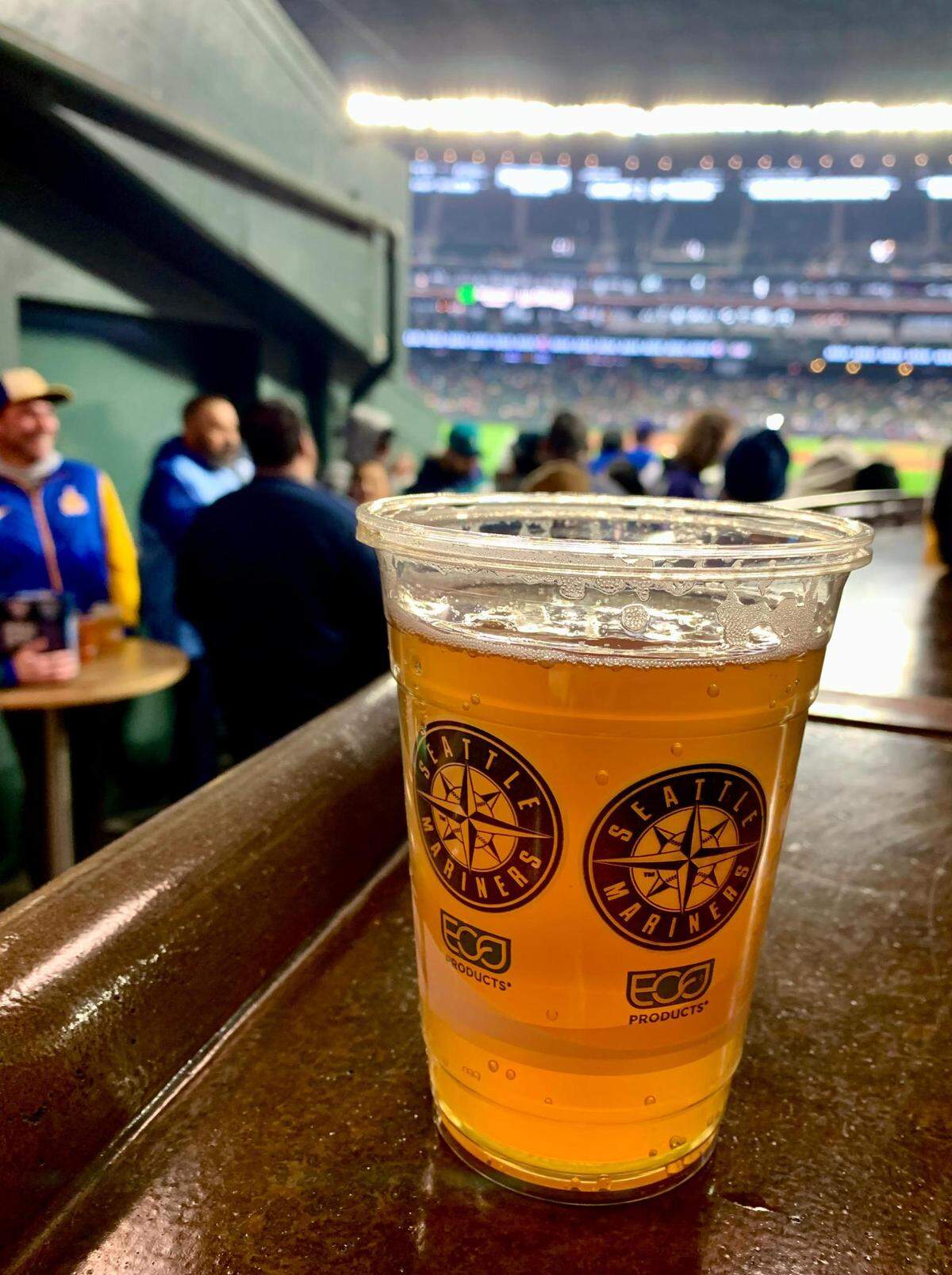 Edgar’s Cantina at The ‘Pen was busy an hour before first pitch at the Seattle Mariners vs. Houston Astros game on Saturday, April 16, 2022. Order a $6 happy hour beer at the bar and enjoy a great view of T-Mobile Park.