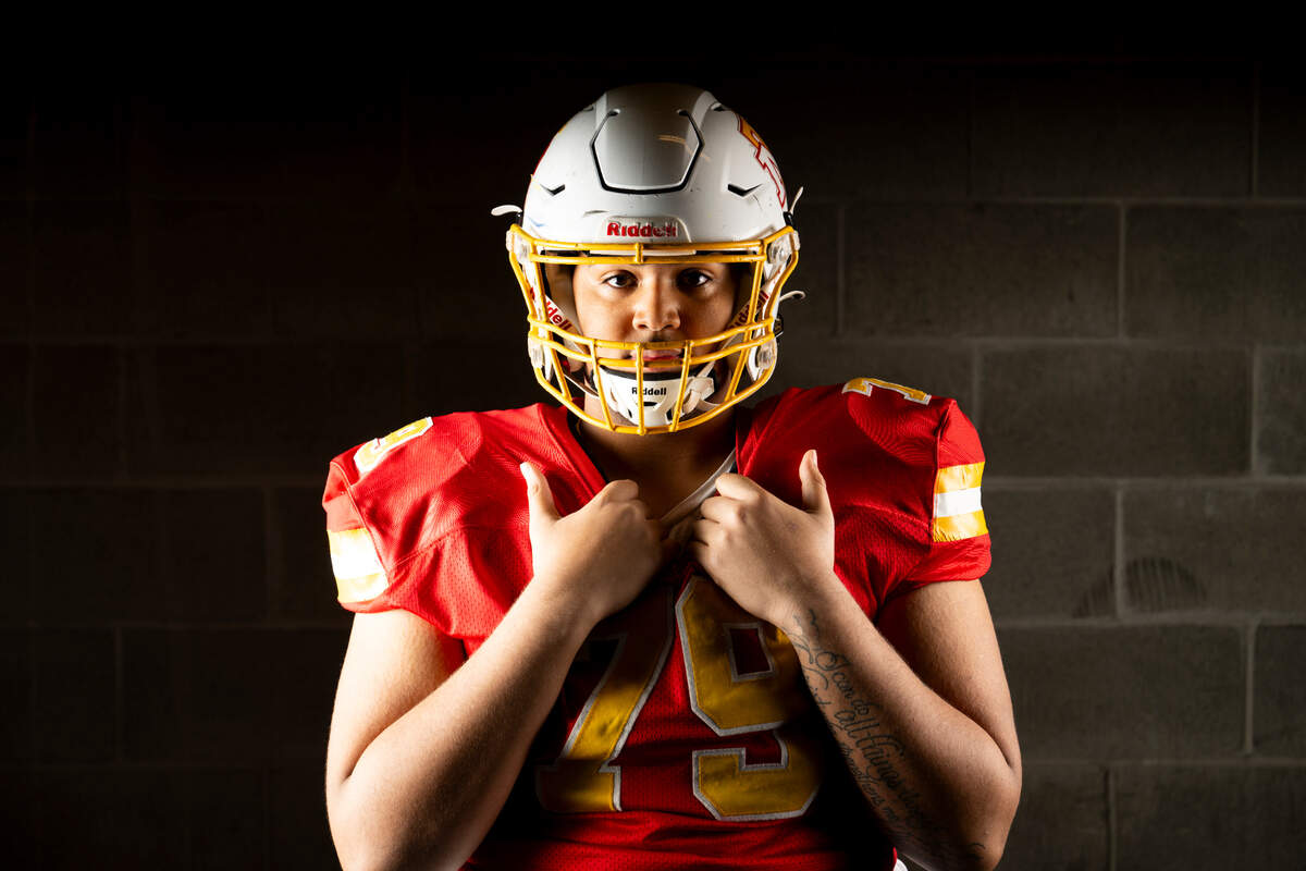 Mount Tahoma offensive lineman Marquise Thorpe-Taylor poses for a portrait after being selected as first-team offense for The News Tribune’s 2023 All-Area football team at Mount Tahoma High School, on Sunday, Dec. 10, 2023, in Tacoma, Wash.