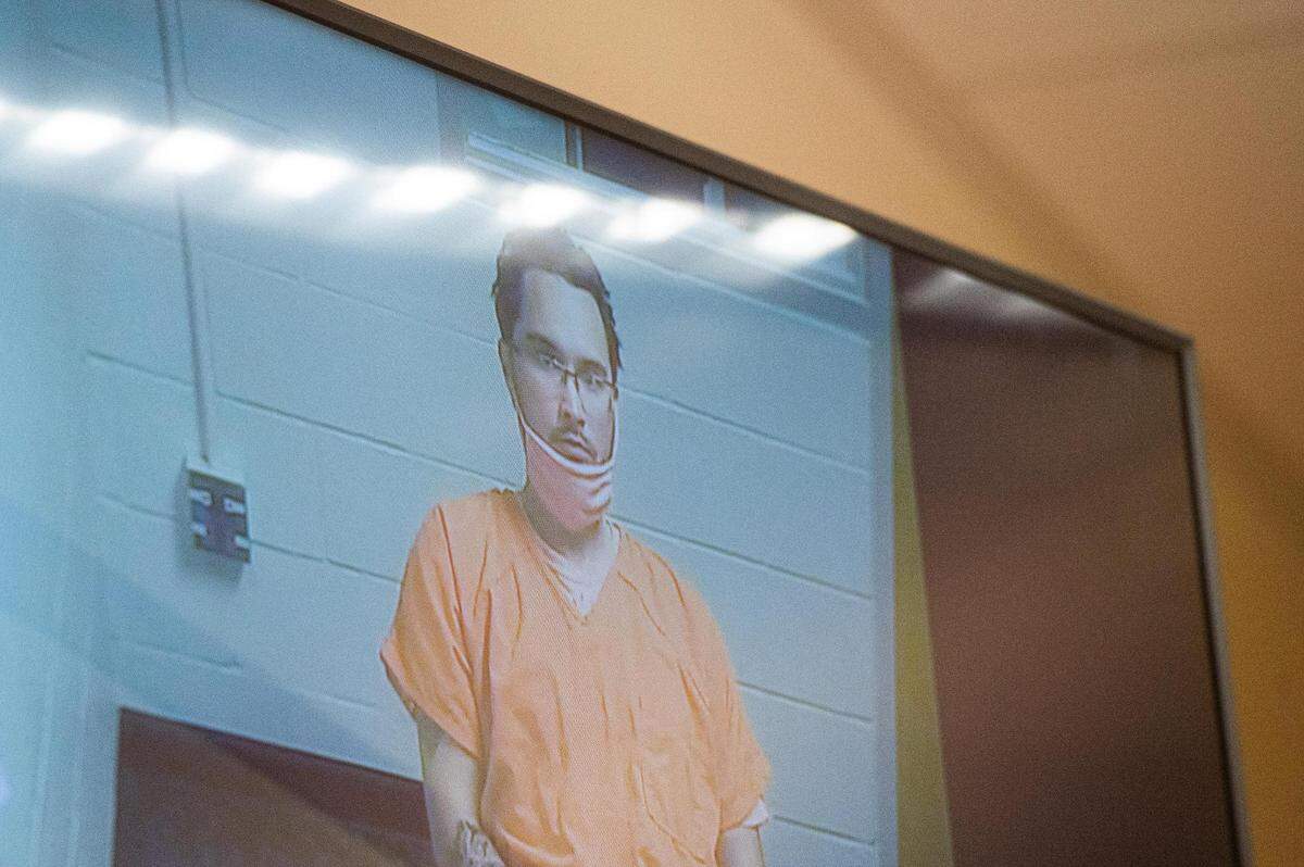 Joseph Gioiosa appears via video stream at an arraignment at Pierce County Superior Court in Tacoma, Wash., on Monday, Dec. 7, 2020.