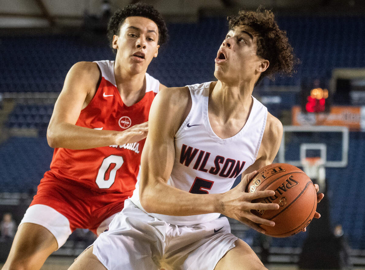 Wilson’s Jackson Dorsey attempts a shot during the second quarter. Wilson played Marysville-Pilchuck in a basketball game at Hardwood Classic at the Tacoma Dome in Tacoma, Wash., on Friday, March 6, 2020.