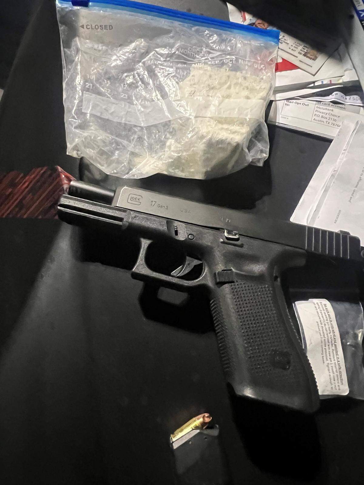 Gig Harbor Police found a gun along with narcotics and stolen mail after serving a search warrant on a vehicle allegedly tied to a series of mail thefts Tuesday, Sept. 9, 2025.