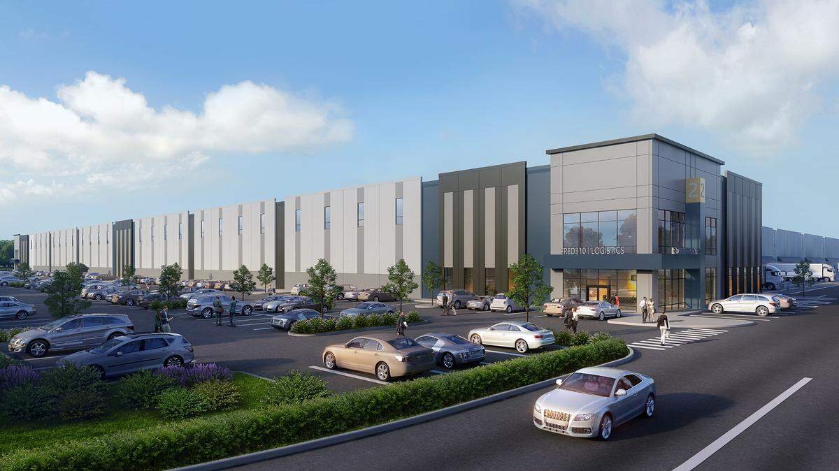 Rendering shows the future Fred310 in Frederickson, being developed on property purchased from Boeing in 2021 for $200 million by Panattoni Development Co.