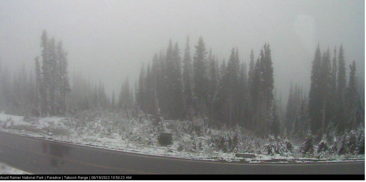 A webcam Monday morning from Mount Rainier National Park showed the conditions overlooking the Tatoosh Range.