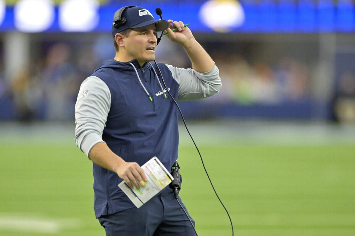 Jan 5, 2025; Inglewood, California, USA; Los Angeles Rams head coach Mike Macdonald on the sidelines in the fourth quarter of the game against the Los Angeles Rams at SoFi Stadium. Mandatory Credit: Jayne Kamin-Oncea-Imagn Images