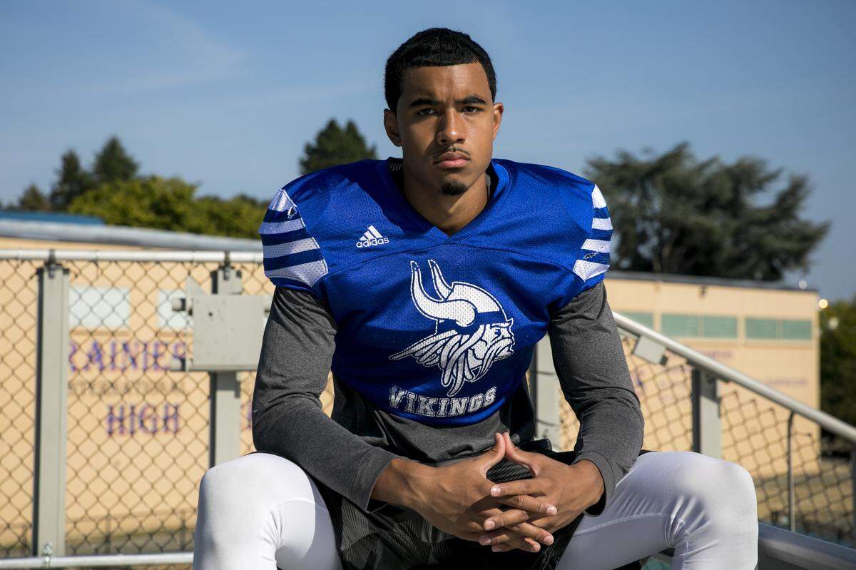 Linebacker Orin Patu is a senior at Rainier Beach High School in Seattle. Photographed at Rainier Beach on Tuesday, Sept. 4, 2018.