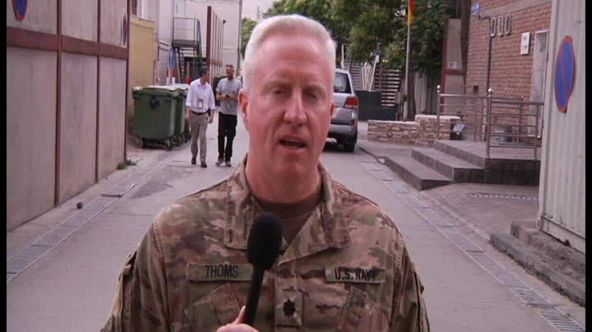 U.S. Navy Cmdr. Roberts Thoms gives a Mother’s Day shout-out to his wife and his mom from Resolute Support Headquarters in Kabul, Afghanistan. Thoms, a Tacoma City Council member since 2013, recently came home from a six-month deployment.