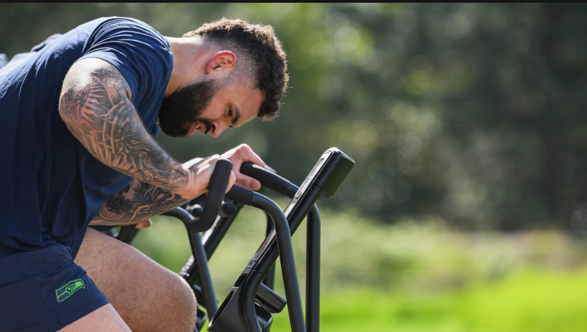 Starting right tackle Abe Lucas participating on the first day of Seahawks voluntary offseason conditioning workoutsat the Virginia Mason Athletic Center in Renton April 22, 2025.