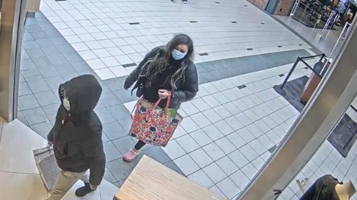Janeice Wiley (left) and an unidentified accomplice are shown in an image from surveillance footage of an alleged March 28, 2024 theft at a Lululemon store at the Tacoma Mall.