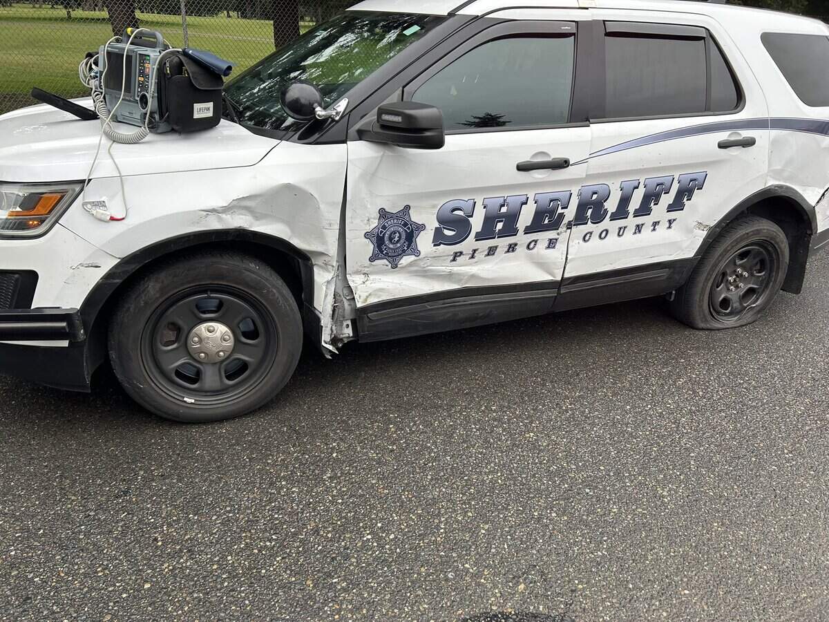 A crash at the 15600 block of Pacific Avenue in Spanaway has blocked the roadway on Feb. 22. Four officers were taken to a local hospital.&nbsp;