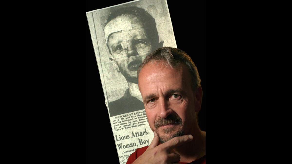 Charles Brammer was 7 when he was attacked by a lion on Oct. 12. 1962, during the Columbus Day storm. Brammer, 47 when photographed here, was attacked by a lion that escaped from a neighbor’s pen during the storm.