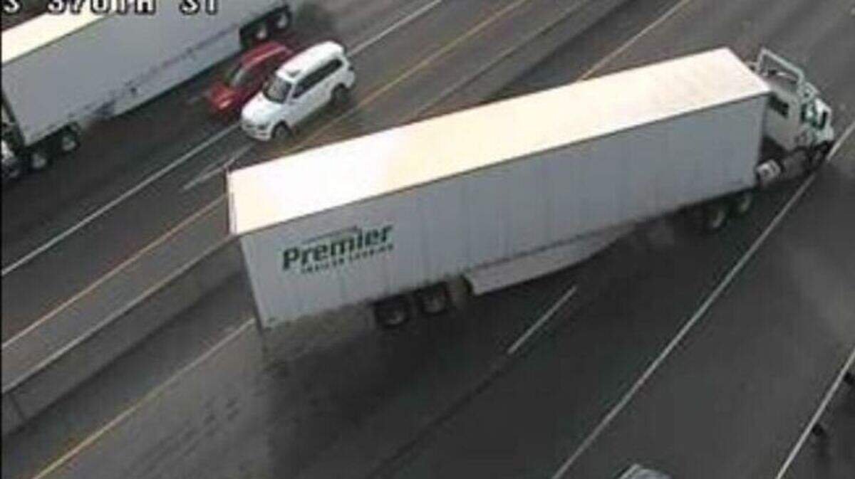 A semi-truck collision is blocking a Pacific freeway going southbound Tuesday morning.