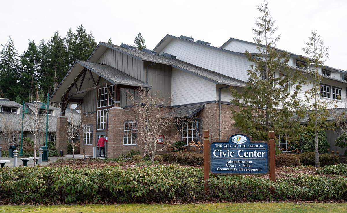 The Gig Harbor Civic Center and City Hall in Gig Harbor, Washington, on Wednesday, Feb. 14, 2024.