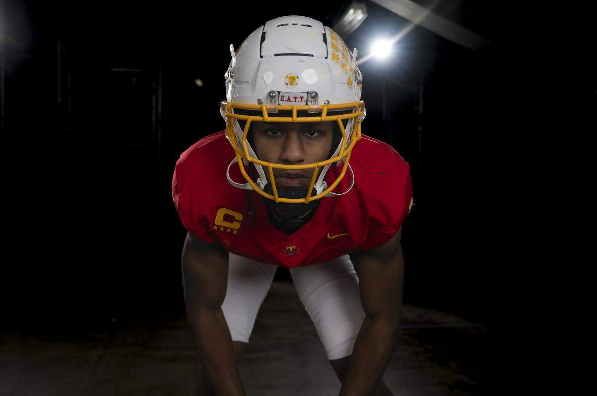 The News Tribune’s 2025 All-Area football co-player of the year Mount Tahoma senior cornerback Elijah Durr poses for a portrait at Mount Tahoma High School, on Sunday, Dec. 7, 2025, in Tacoma, Wash.