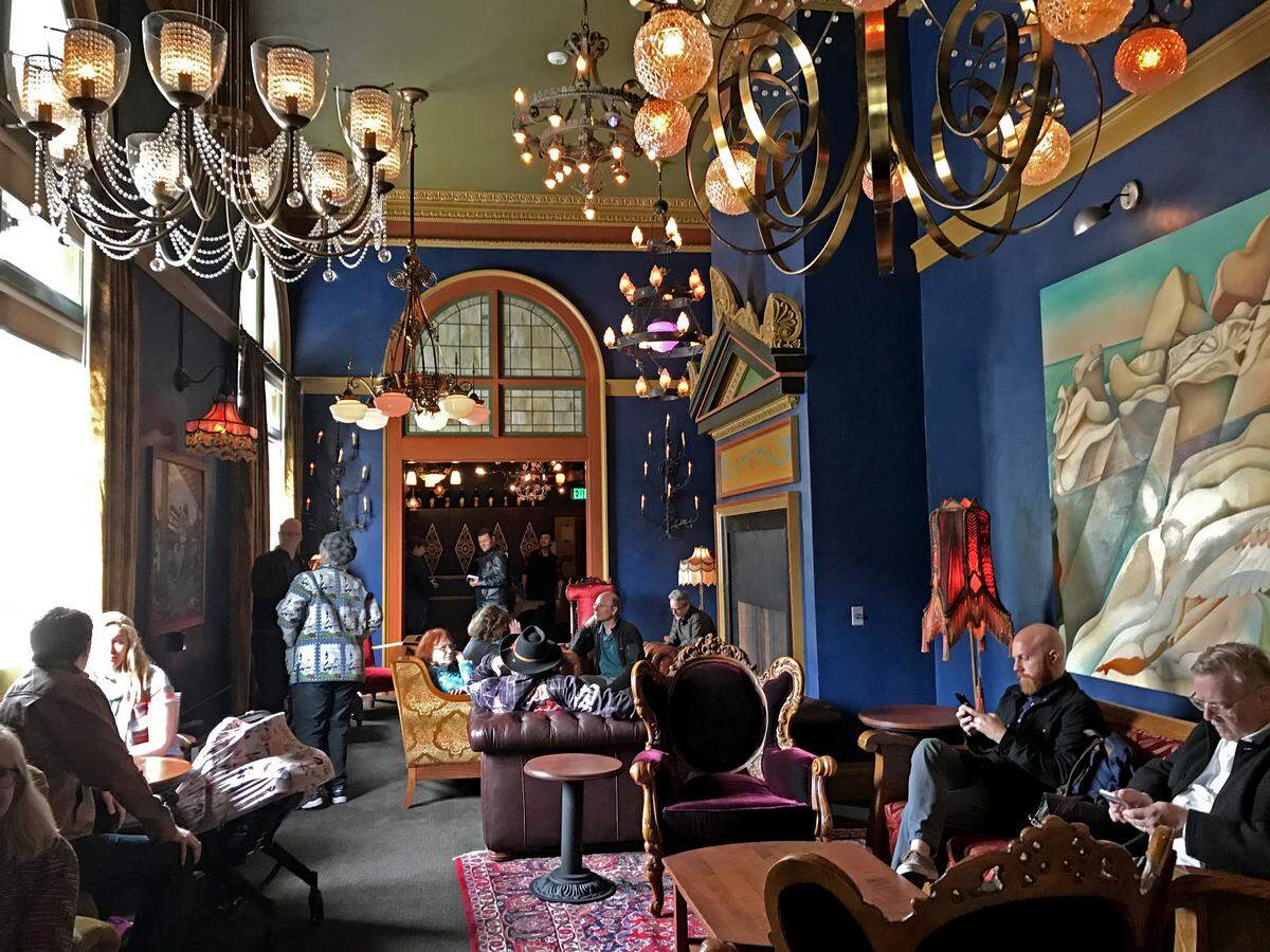 Visitors made themselves at home inside the McMenamins Elks Temple on it’s opening day in 2019.