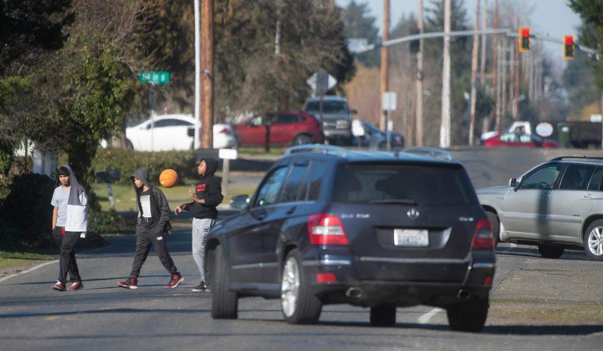 A lack of sidewalks - such as this area of A Street in Parkland, Washington, shown on Wednesday, Feb. 23, 2022, - has Pierce County officials looking at better planning for the area.