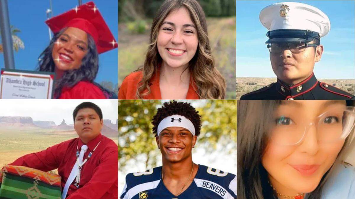 The six victims that have been identified from the fatal crash on State Route 509 and Alexander Avenue Sunday are seen here (from clockwise): Cerra Corner, Lisa Esparza, Erick Tsosie, Felix Y Begay, Javan Runnels and Calsie Sockyma.